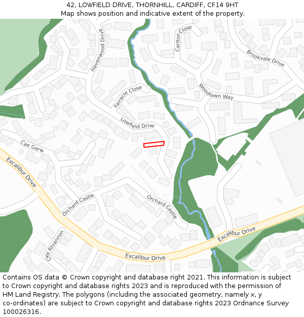 42, LOWFIELD DRIVE, THORNHILL, CARDIFF, CF14 9HT: Location map and indicative extent of plot