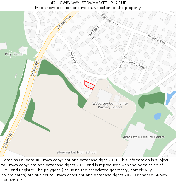 42, LOWRY WAY, STOWMARKET, IP14 1UF: Location map and indicative extent of plot