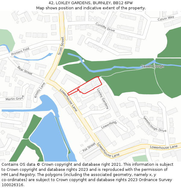 42, LOXLEY GARDENS, BURNLEY, BB12 6PW: Location map and indicative extent of plot