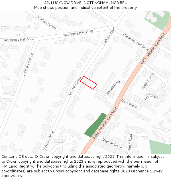 42, LUCKNOW DRIVE, NOTTINGHAM, NG3 5EU: Location map and indicative extent of plot