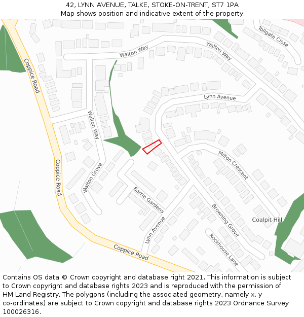 42, LYNN AVENUE, TALKE, STOKE-ON-TRENT, ST7 1PA: Location map and indicative extent of plot