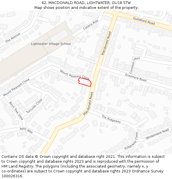 42, MACDONALD ROAD, LIGHTWATER, GU18 5TW: Location map and indicative extent of plot