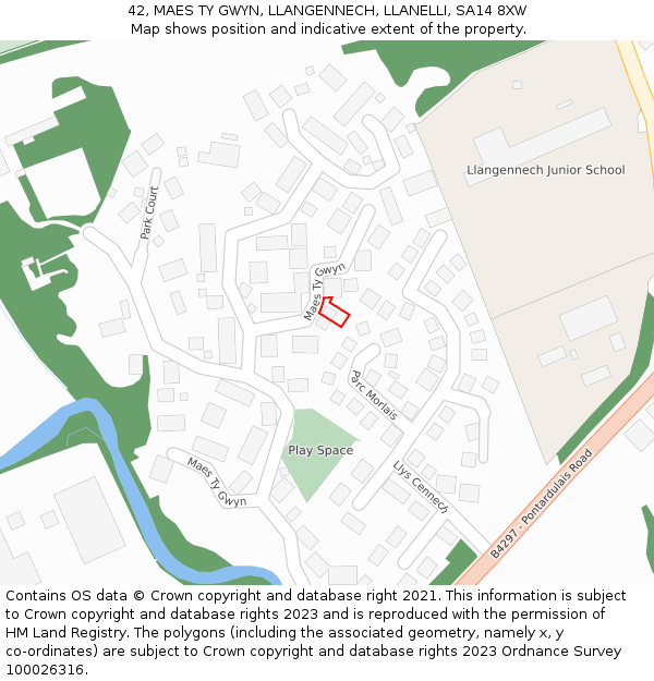 42, MAES TY GWYN, LLANGENNECH, LLANELLI, SA14 8XW: Location map and indicative extent of plot