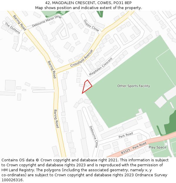 42, MAGDALEN CRESCENT, COWES, PO31 8EP: Location map and indicative extent of plot