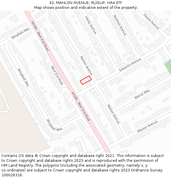 42, MAHLON AVENUE, RUISLIP, HA4 6TF: Location map and indicative extent of plot