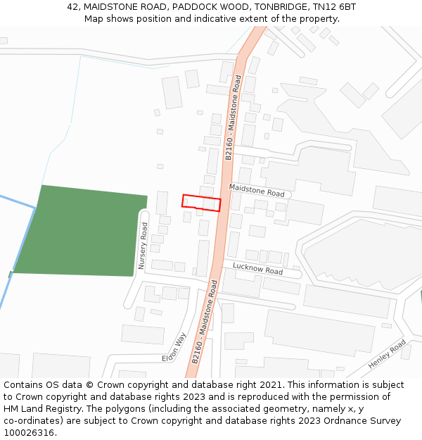 42, MAIDSTONE ROAD, PADDOCK WOOD, TONBRIDGE, TN12 6BT: Location map and indicative extent of plot