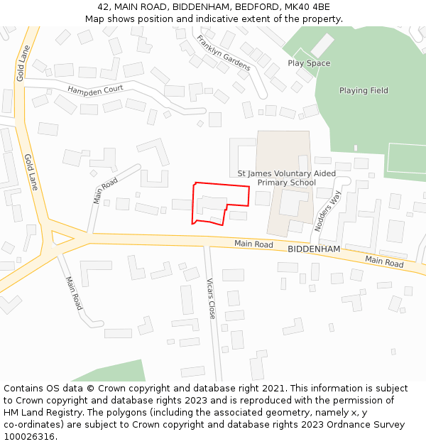 42, MAIN ROAD, BIDDENHAM, BEDFORD, MK40 4BE: Location map and indicative extent of plot