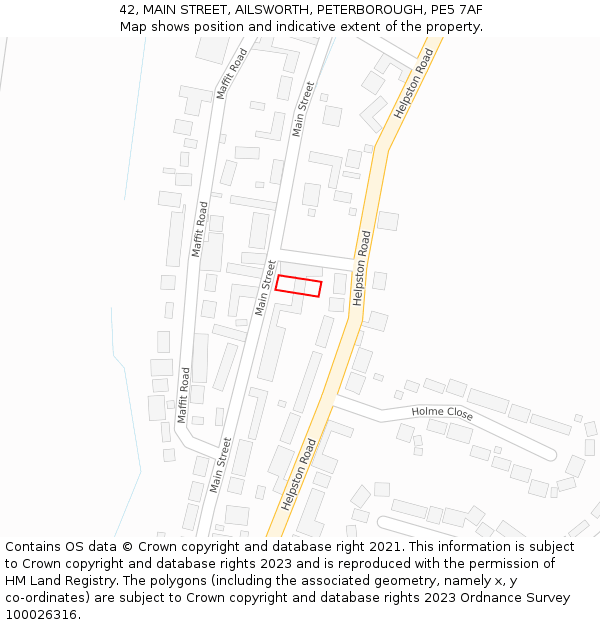 42, MAIN STREET, AILSWORTH, PETERBOROUGH, PE5 7AF: Location map and indicative extent of plot