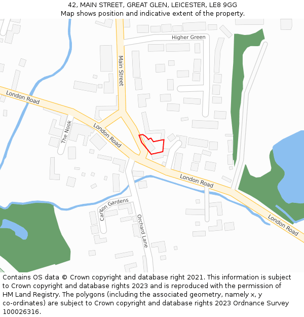 42, MAIN STREET, GREAT GLEN, LEICESTER, LE8 9GG: Location map and indicative extent of plot