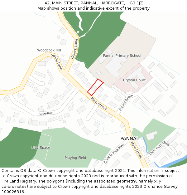 42, MAIN STREET, PANNAL, HARROGATE, HG3 1JZ: Location map and indicative extent of plot