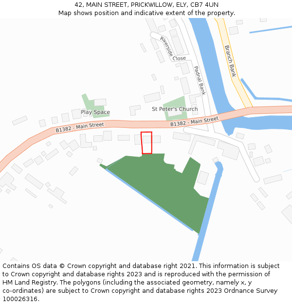 42, MAIN STREET, PRICKWILLOW, ELY, CB7 4UN: Location map and indicative extent of plot