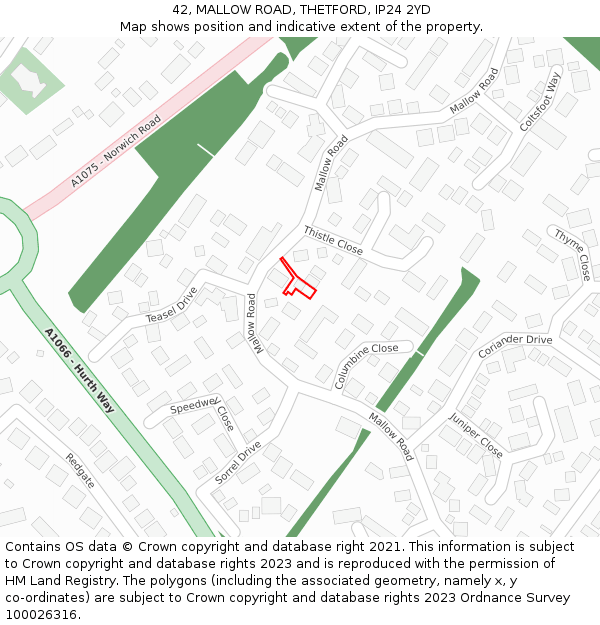 42, MALLOW ROAD, THETFORD, IP24 2YD: Location map and indicative extent of plot