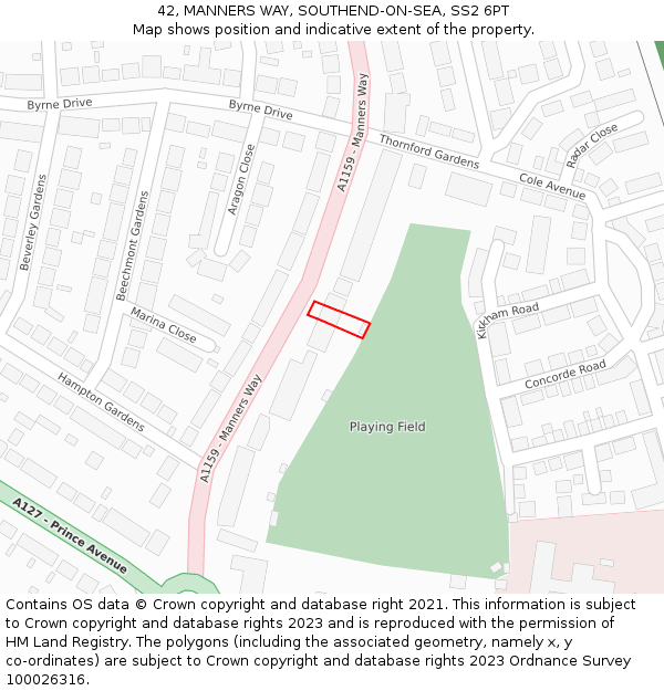 42, MANNERS WAY, SOUTHEND-ON-SEA, SS2 6PT: Location map and indicative extent of plot