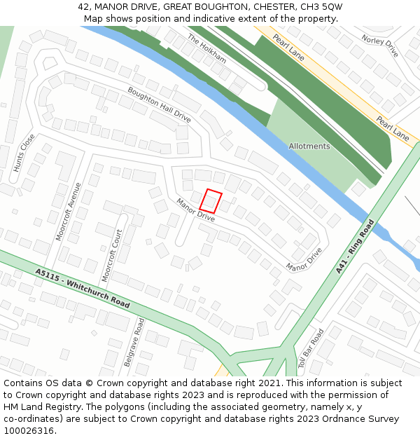 42, MANOR DRIVE, GREAT BOUGHTON, CHESTER, CH3 5QW: Location map and indicative extent of plot