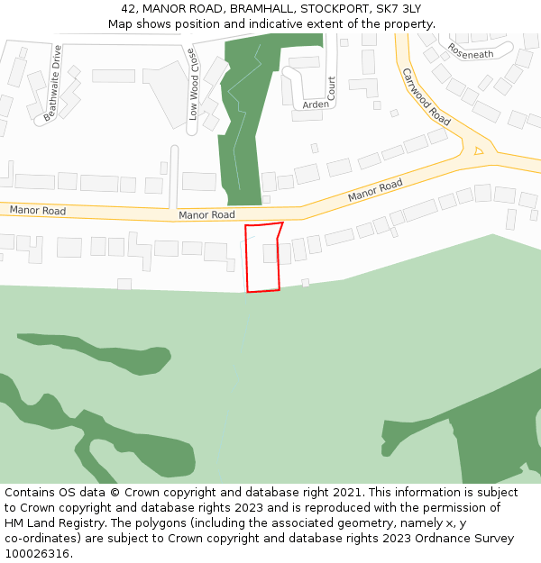 42, MANOR ROAD, BRAMHALL, STOCKPORT, SK7 3LY: Location map and indicative extent of plot