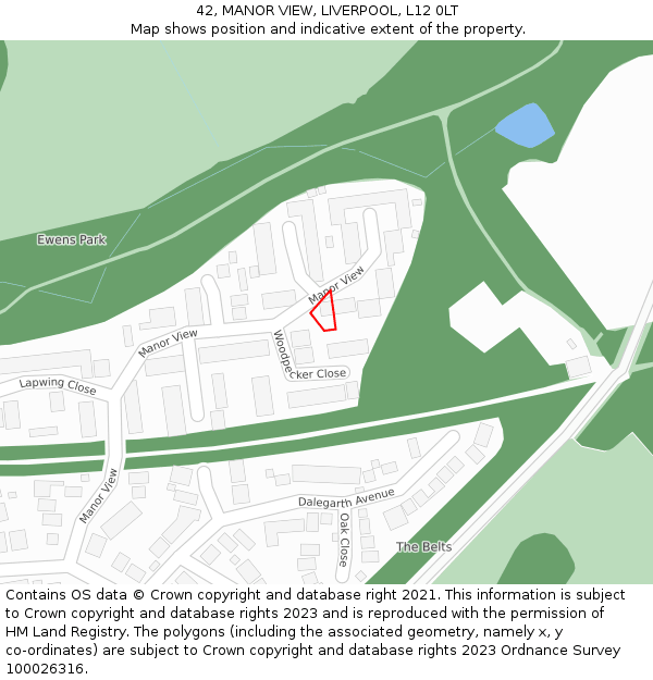 42, MANOR VIEW, LIVERPOOL, L12 0LT: Location map and indicative extent of plot