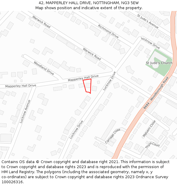 42, MAPPERLEY HALL DRIVE, NOTTINGHAM, NG3 5EW: Location map and indicative extent of plot