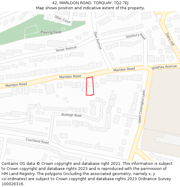 42, MARLDON ROAD, TORQUAY, TQ2 7EJ: Location map and indicative extent of plot