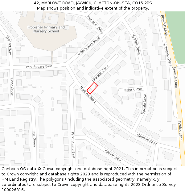 42, MARLOWE ROAD, JAYWICK, CLACTON-ON-SEA, CO15 2PS: Location map and indicative extent of plot