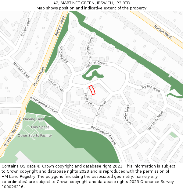 42, MARTINET GREEN, IPSWICH, IP3 9TD: Location map and indicative extent of plot