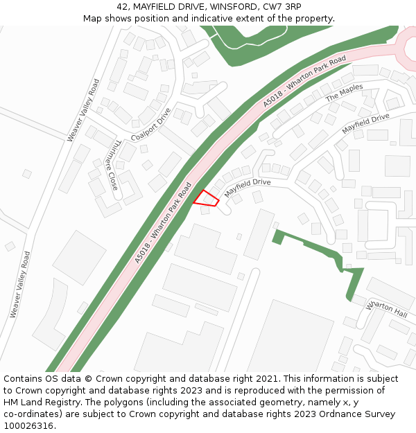 42, MAYFIELD DRIVE, WINSFORD, CW7 3RP: Location map and indicative extent of plot
