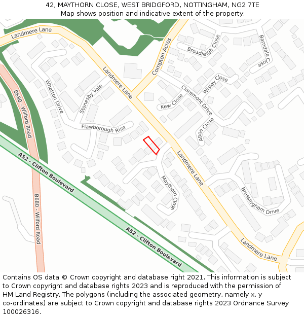 42, MAYTHORN CLOSE, WEST BRIDGFORD, NOTTINGHAM, NG2 7TE: Location map and indicative extent of plot