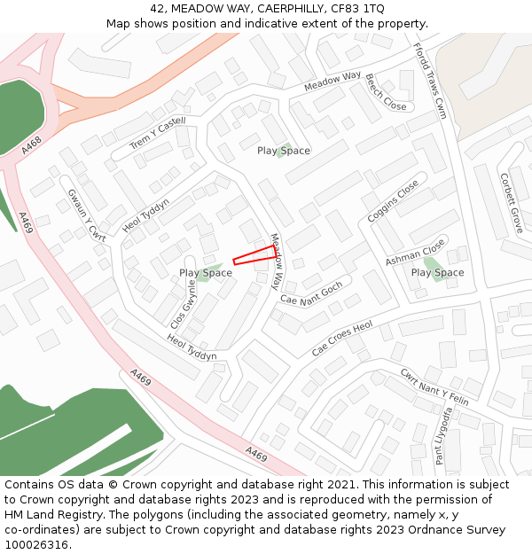 42, MEADOW WAY, CAERPHILLY, CF83 1TQ: Location map and indicative extent of plot