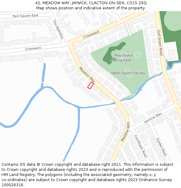 42, MEADOW WAY, JAYWICK, CLACTON-ON-SEA, CO15 2SQ: Location map and indicative extent of plot