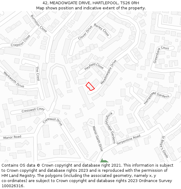42, MEADOWGATE DRIVE, HARTLEPOOL, TS26 0RH: Location map and indicative extent of plot