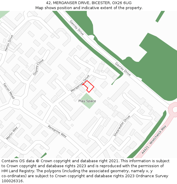 42, MERGANSER DRIVE, BICESTER, OX26 6UG: Location map and indicative extent of plot
