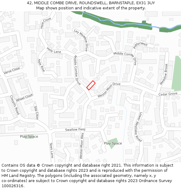 42, MIDDLE COMBE DRIVE, ROUNDSWELL, BARNSTAPLE, EX31 3UY: Location map and indicative extent of plot