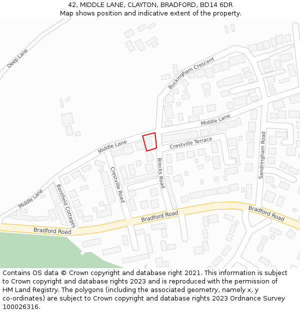 42, MIDDLE LANE, CLAYTON, BRADFORD, BD14 6DR: Location map and indicative extent of plot