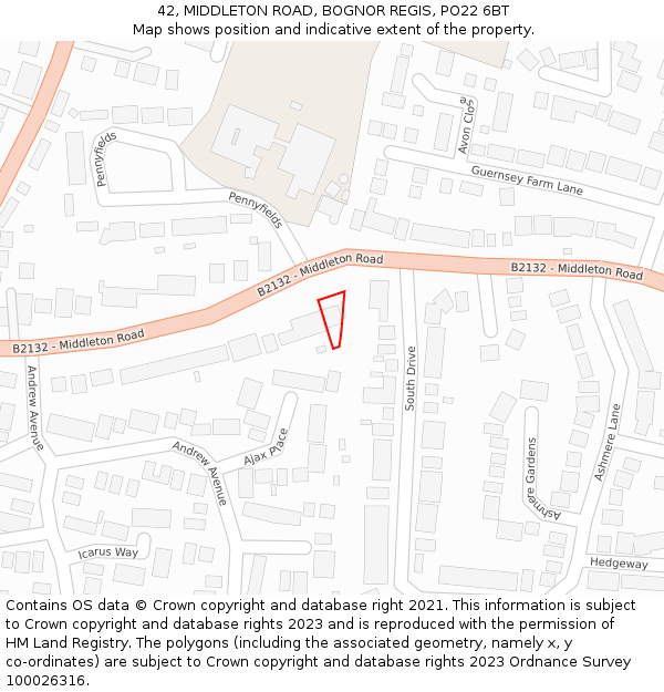 42, MIDDLETON ROAD, BOGNOR REGIS, PO22 6BT: Location map and indicative extent of plot