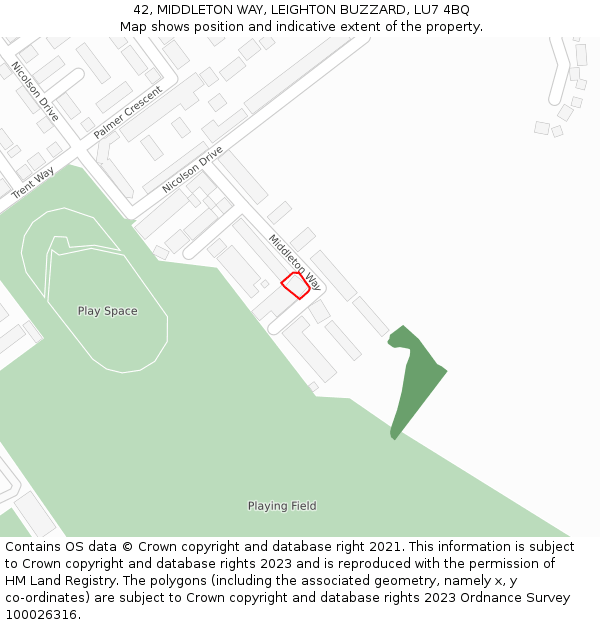 42, MIDDLETON WAY, LEIGHTON BUZZARD, LU7 4BQ: Location map and indicative extent of plot