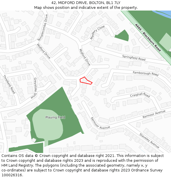 42, MIDFORD DRIVE, BOLTON, BL1 7LY: Location map and indicative extent of plot