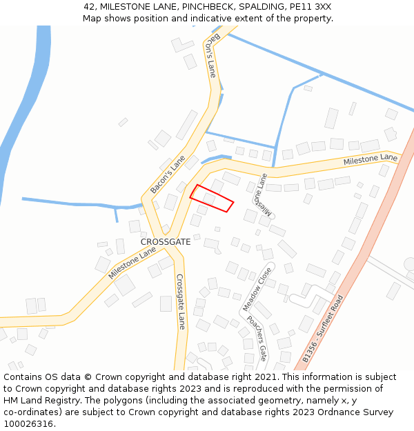 42, MILESTONE LANE, PINCHBECK, SPALDING, PE11 3XX: Location map and indicative extent of plot