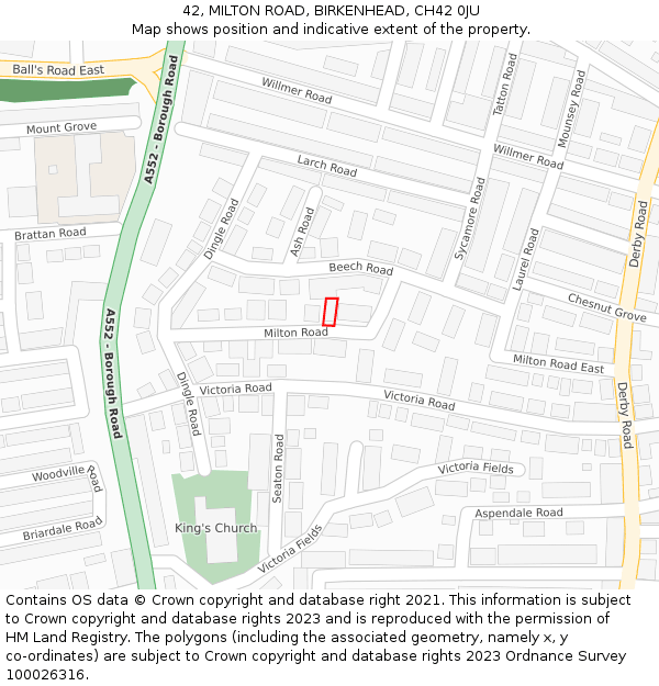 42, MILTON ROAD, BIRKENHEAD, CH42 0JU: Location map and indicative extent of plot