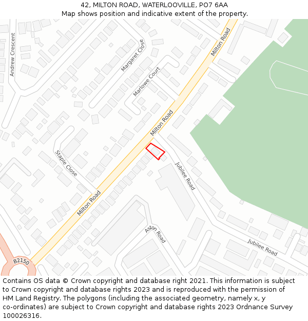 42, MILTON ROAD, WATERLOOVILLE, PO7 6AA: Location map and indicative extent of plot