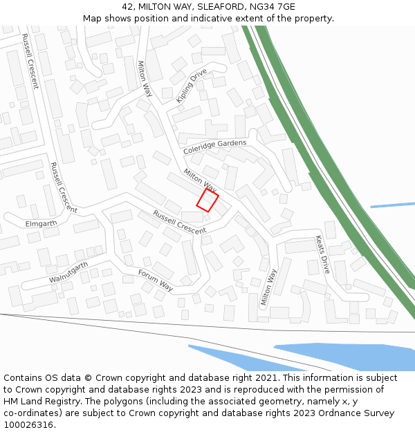 42, MILTON WAY, SLEAFORD, NG34 7GE: Location map and indicative extent of plot
