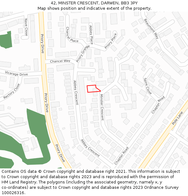 42, MINSTER CRESCENT, DARWEN, BB3 3PY: Location map and indicative extent of plot