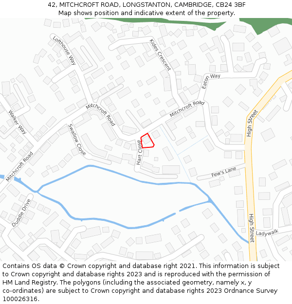 42, MITCHCROFT ROAD, LONGSTANTON, CAMBRIDGE, CB24 3BF: Location map and indicative extent of plot