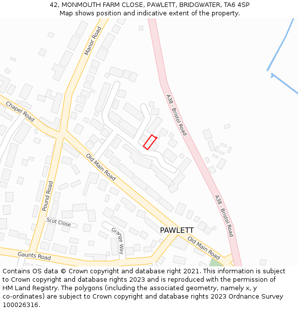 42, MONMOUTH FARM CLOSE, PAWLETT, BRIDGWATER, TA6 4SP: Location map and indicative extent of plot