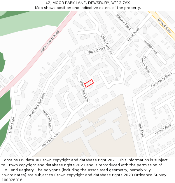 42, MOOR PARK LANE, DEWSBURY, WF12 7AX: Location map and indicative extent of plot