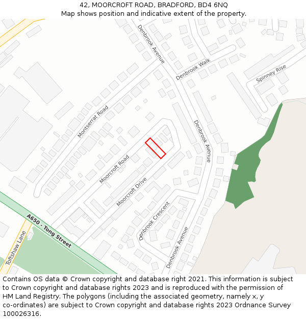 42, MOORCROFT ROAD, BRADFORD, BD4 6NQ: Location map and indicative extent of plot