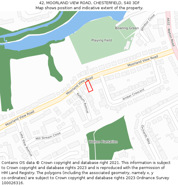 42, MOORLAND VIEW ROAD, CHESTERFIELD, S40 3DF: Location map and indicative extent of plot