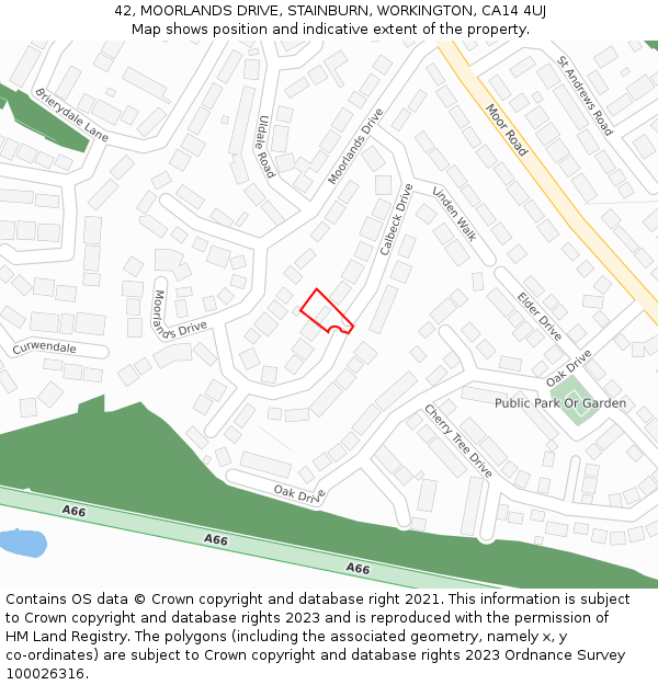 42, MOORLANDS DRIVE, STAINBURN, WORKINGTON, CA14 4UJ: Location map and indicative extent of plot