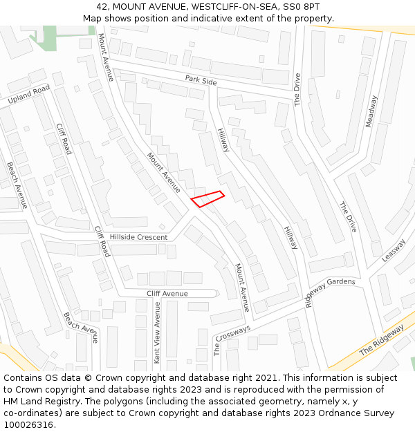 42, MOUNT AVENUE, WESTCLIFF-ON-SEA, SS0 8PT: Location map and indicative extent of plot