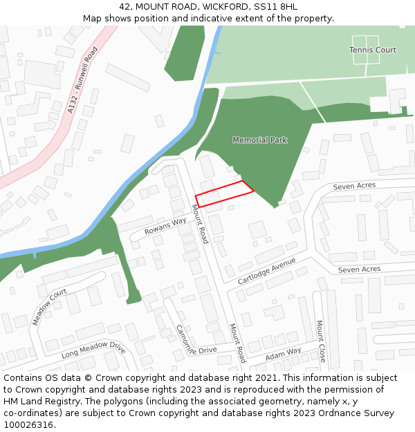 42, MOUNT ROAD, WICKFORD, SS11 8HL: Location map and indicative extent of plot