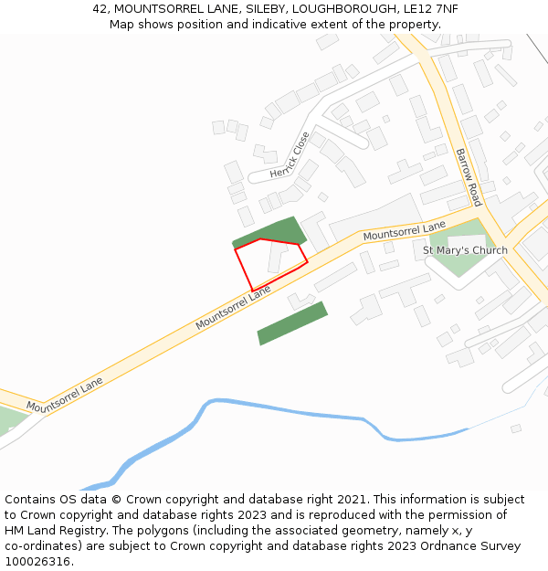 42, MOUNTSORREL LANE, SILEBY, LOUGHBOROUGH, LE12 7NF: Location map and indicative extent of plot