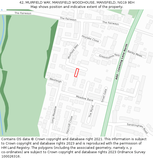 42, MUIRFIELD WAY, MANSFIELD WOODHOUSE, MANSFIELD, NG19 9EH: Location map and indicative extent of plot